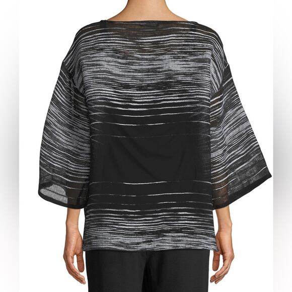 Eileen Fisher Half Sleeve Illusion Mesh Top Medium - Picture 10 of 11